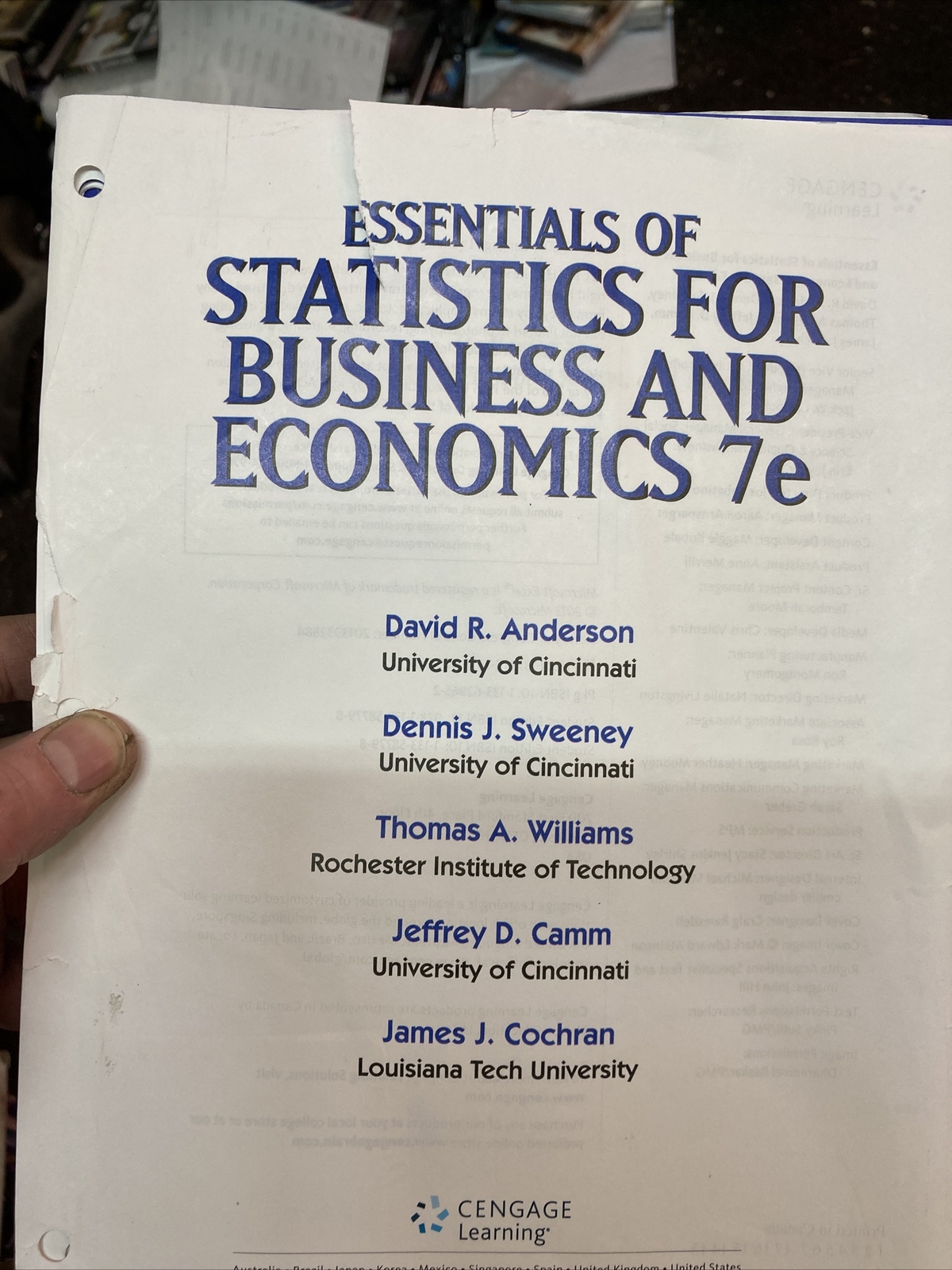 Essentials Of Statistics For Business And Economics 7e. ISBN 978-1-133-62965-8