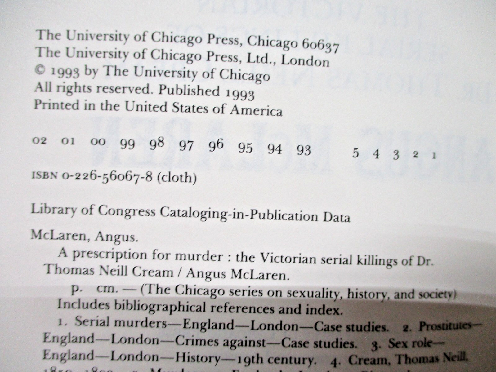 Prescription for Murder by McLaren Victorian Serial Killings of Dr. Thomas Cream
