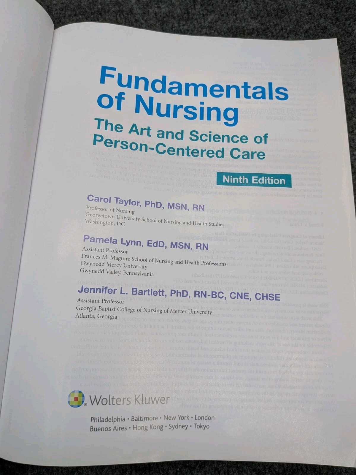 Fundamentals of Nursing 9th Edition Taylor Lynn Bartlett Hardcover Textbook HC