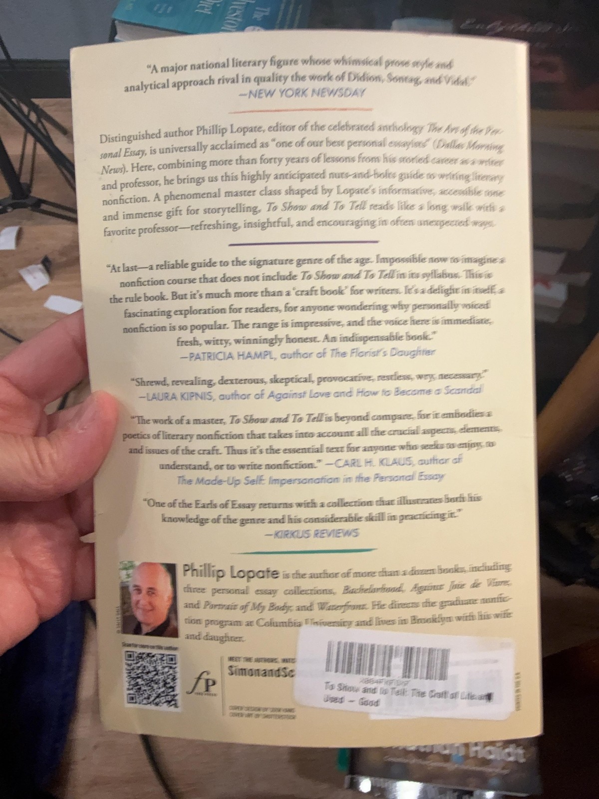 To Show And To Tell Phillip Lopate Free Press Trade PB Cream Writing Nonfiction